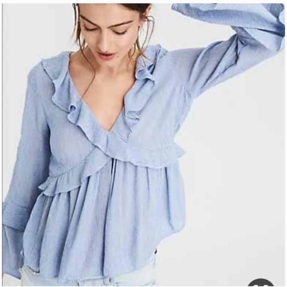 American Eagle Striped Ruffle Top